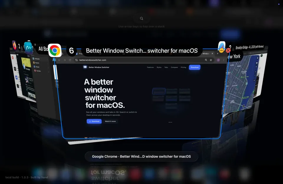 Cover Arc layout with Mac windows arranged in an arc