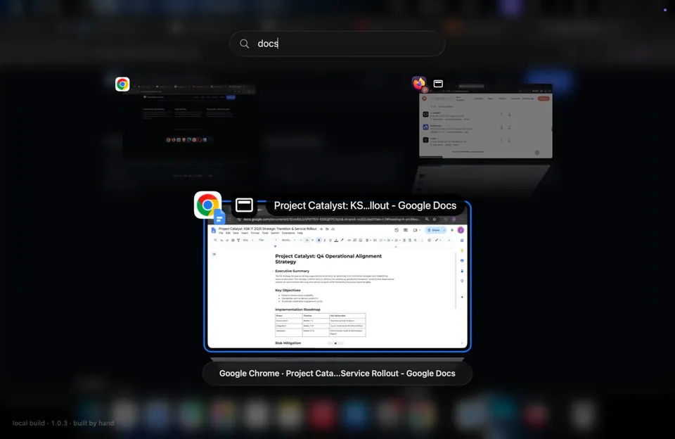 Searching windows and tabs from the keyboard