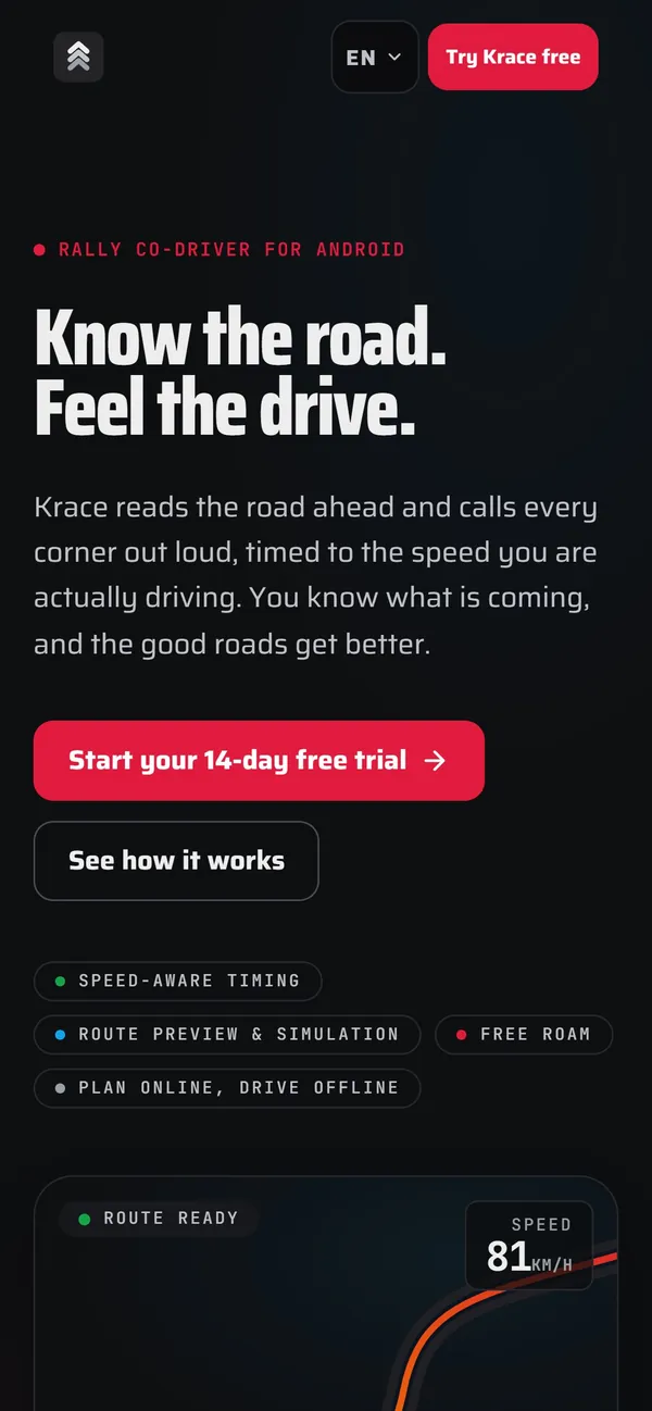 Krace website on a smartphone