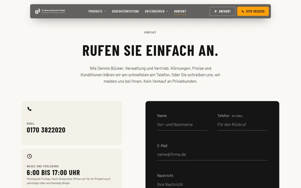 Kontakt mit Telefon, Waagenzeiten und Formular