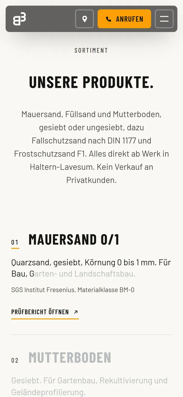 Produktübersicht auf dem Smartphone