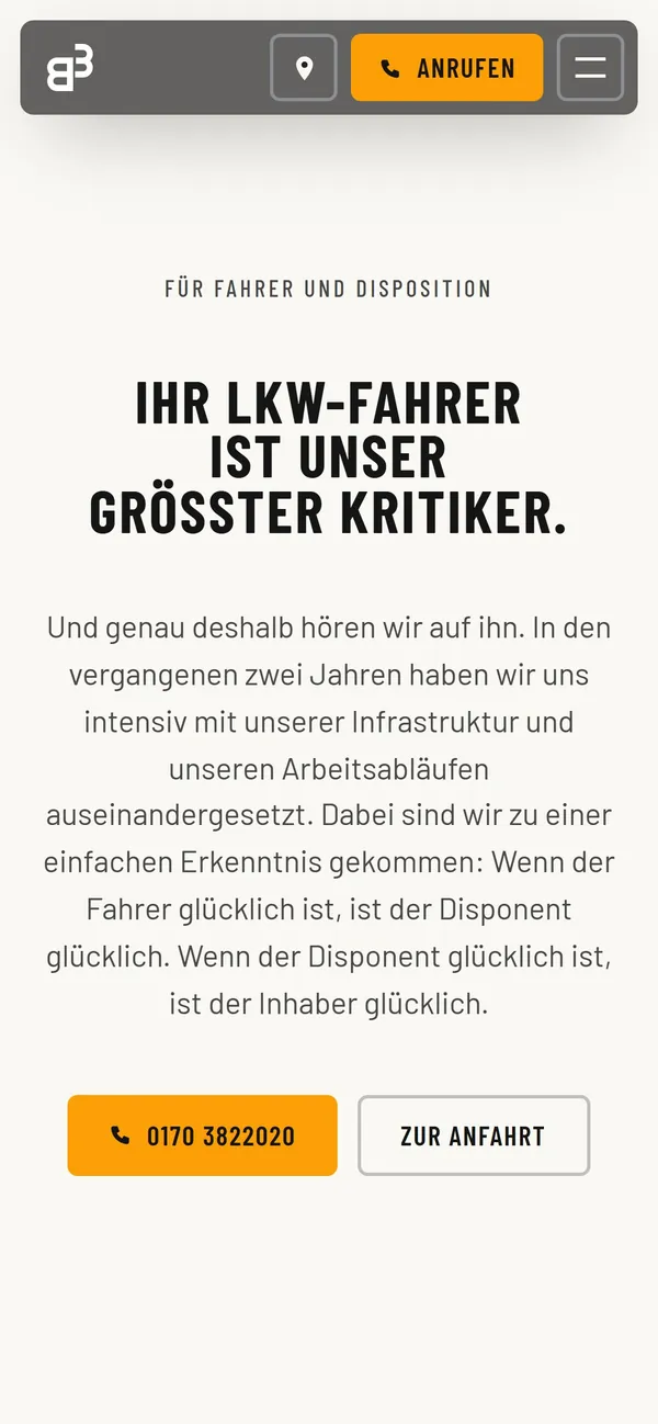 Seite für Lkw-Fahrer auf dem Smartphone
